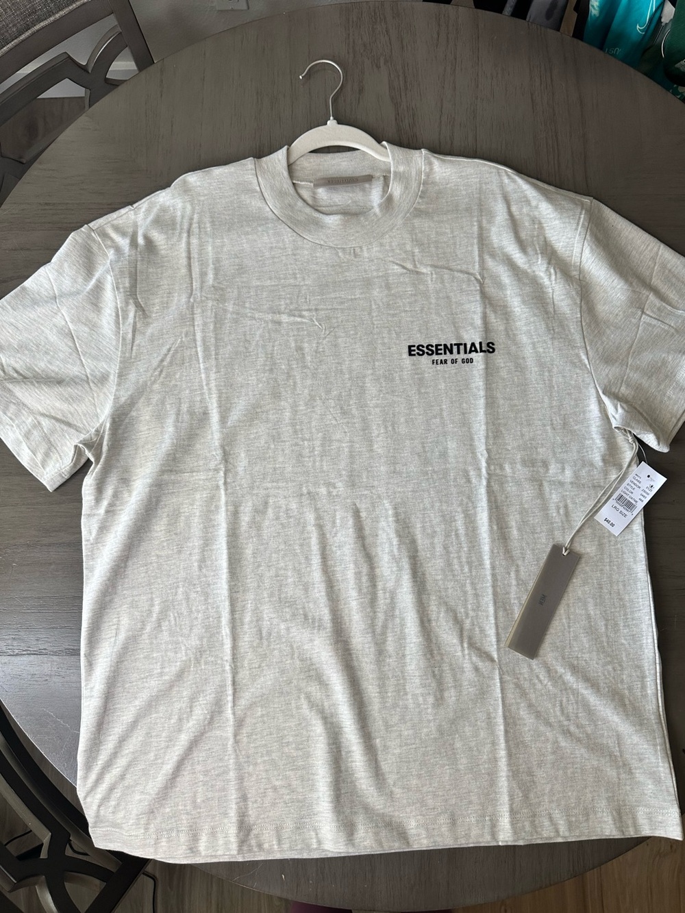 ESSENTIALS Men's Short Sleeve Tee in Light Beige with Chest Logo